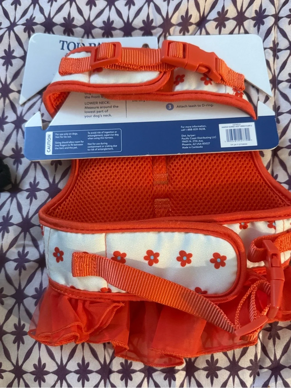 Top Paw Floral Comfort Vest Dog Harness Size Small – Red & White NWT